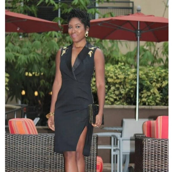 NWT Altuzarra for Target Black &Gold Embroidered Side Slit MIDI Dress.  SZ 2 - Picture 4 of 5